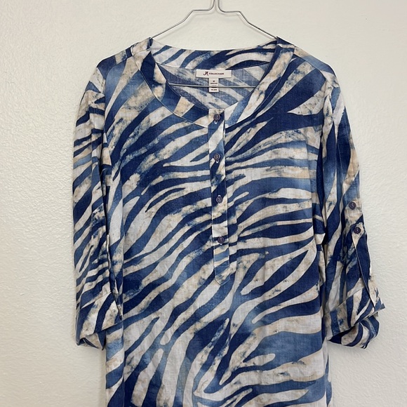 JM collection Woman’s zebra print Linen Blouse Sz 12 - Picture 4 of 11